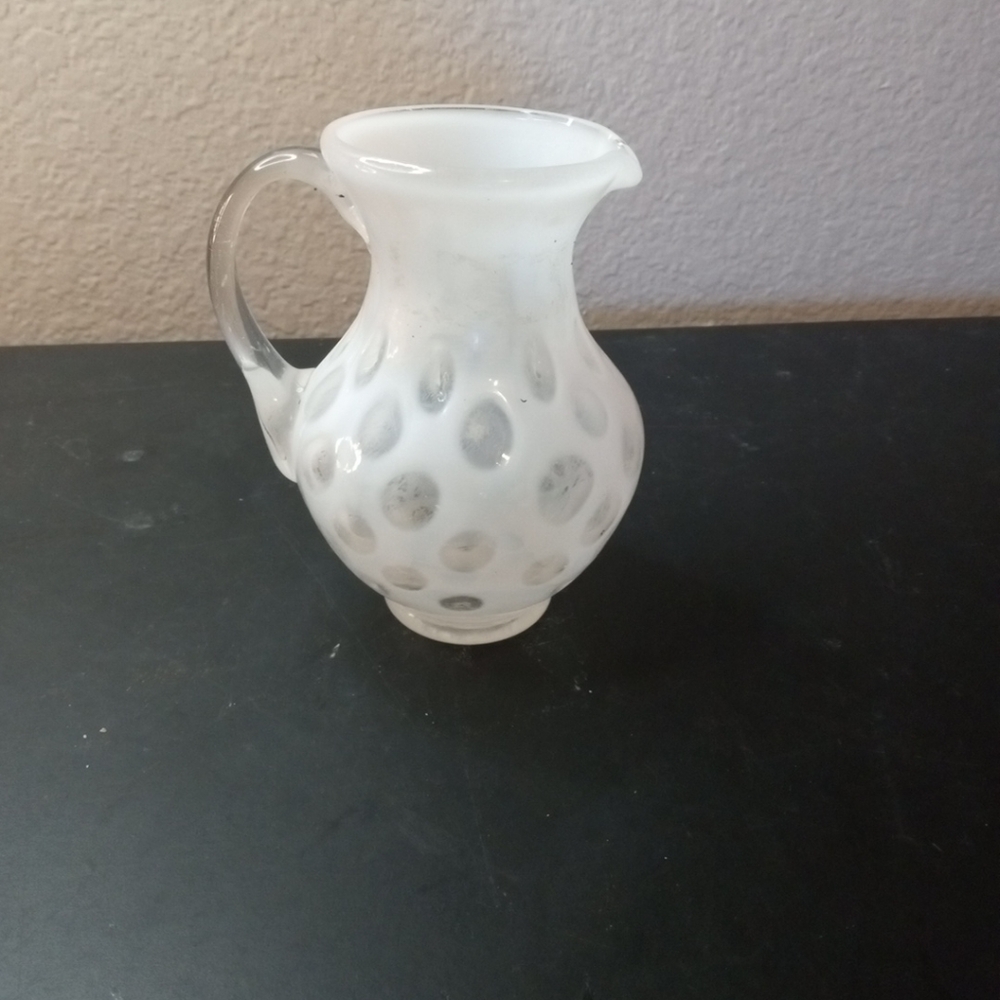 GORGEOUS Fenton White Coin Dot Glass 5" Mini Pitcher Vase
